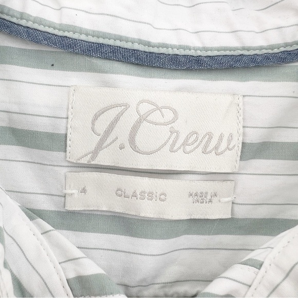 J. CREW Classic-fit collarless puff-sleeve shirt in green stripe, Size 4 - Picture 6 of 7